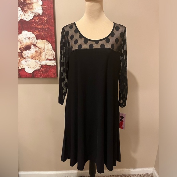 NWT Nina Leonard Cocktail Illusion Black High-Low Swing Dress, size Large - Picture 2 of 5